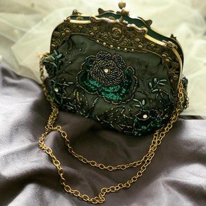 green beaded vintage bag